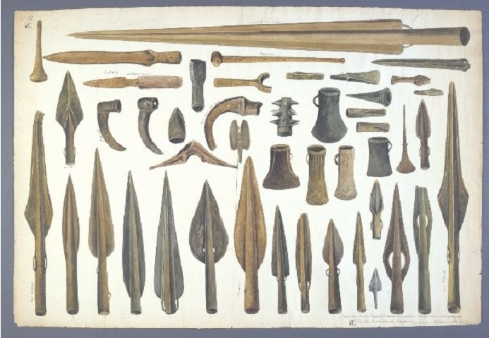 Antiquarian depiction of Danish & British Bronze Age implements by J.J.A Worsaae (1843)