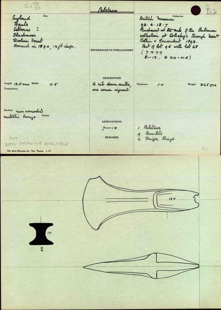 MBA hoard from Blackmoor (pictured top), and two BA Index cards illustrating objects from the hoard (bottom) © Trustees of the British Museum