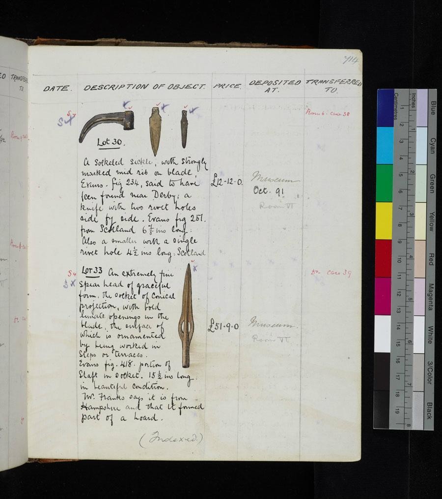 Pitt-Rivers’ personal catalogue entry for the lunette spearhead (1891), courtesy of Prof. Dan Hicks (©Pitt Rivers Museum, University of Oxford).