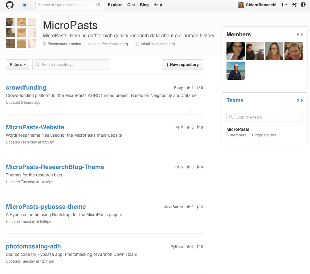 Some of the online repositories where we store the code that makes MicroPasts platforms work.